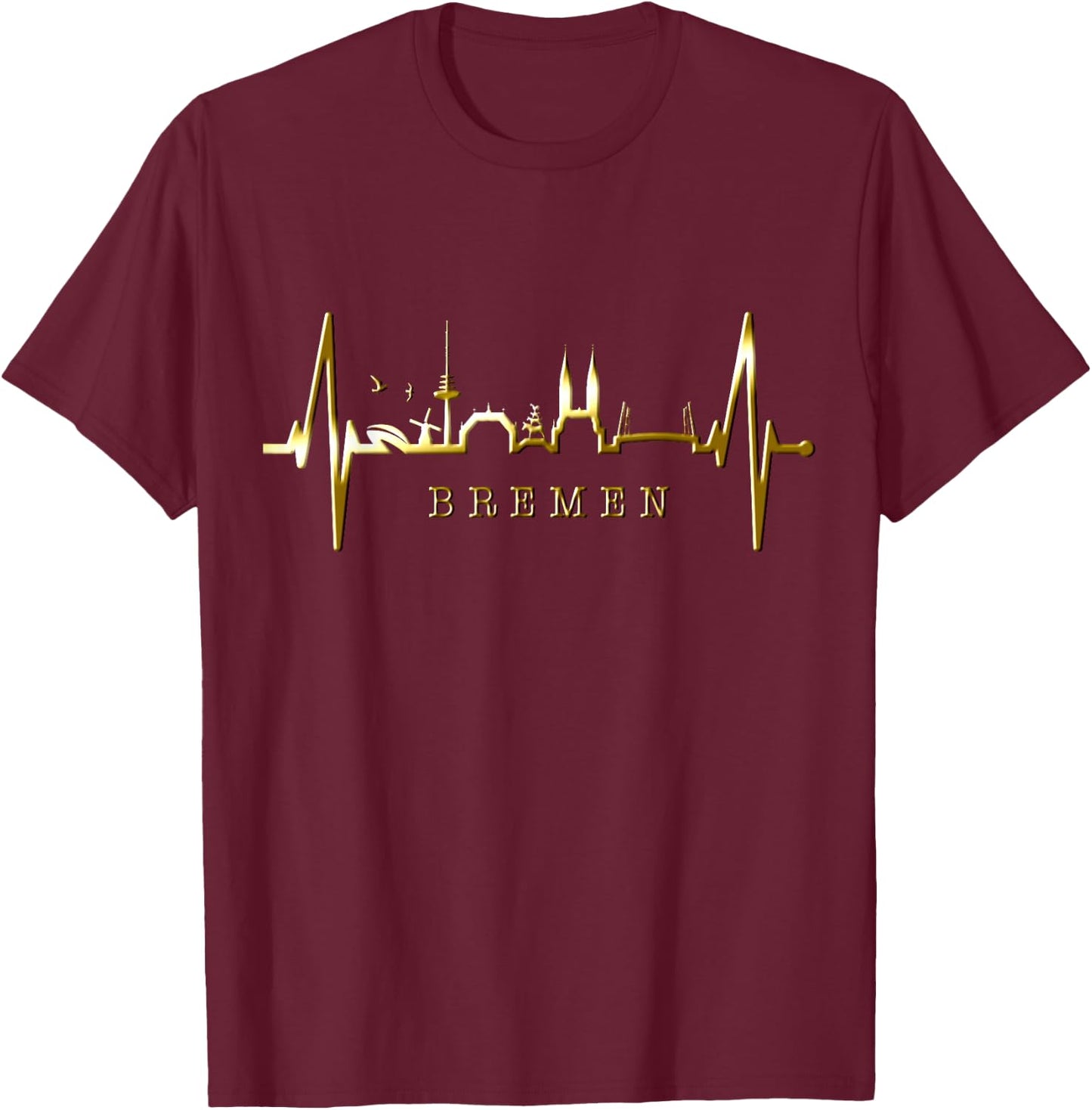 Bremen Skyline Bremer Herzschlag Fan Herz Ich Liebe Bremen T-Shirt - T-Shirt | Maroon