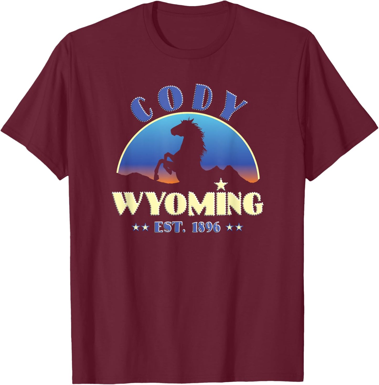 Cody Wyoming WY Wild Horse T-Shirt - T-Shirt | Maroon