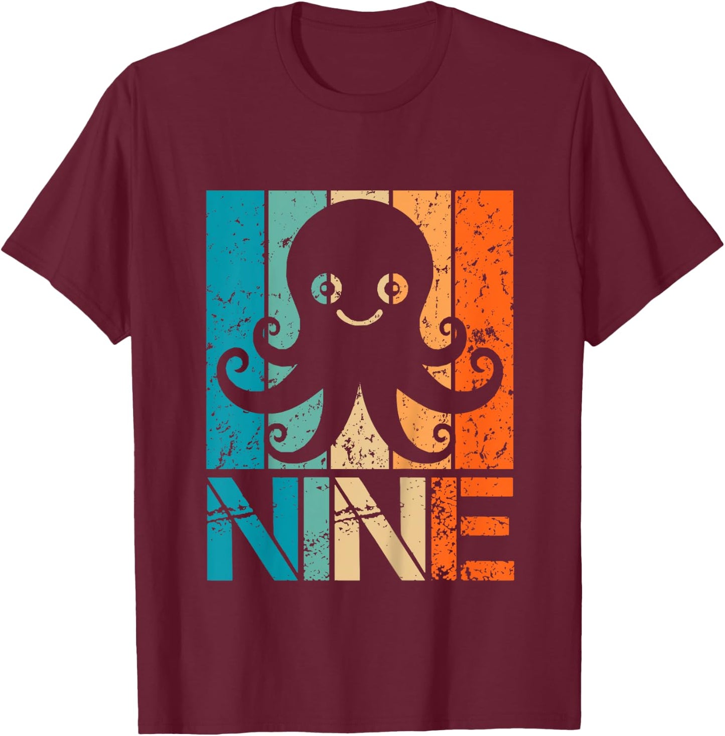 Kids Funny 9th Octopus Birthday 9 Year Old Birthday Octopus T-Shirt - T-Shirt | Maroon