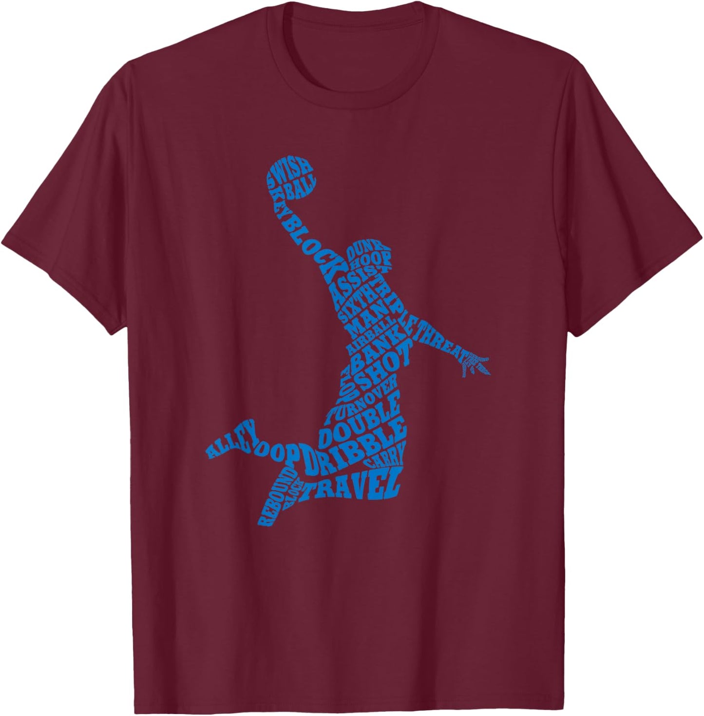 Basketball Player Typography Word Art T-Shirt - T-Shirt | Maroon