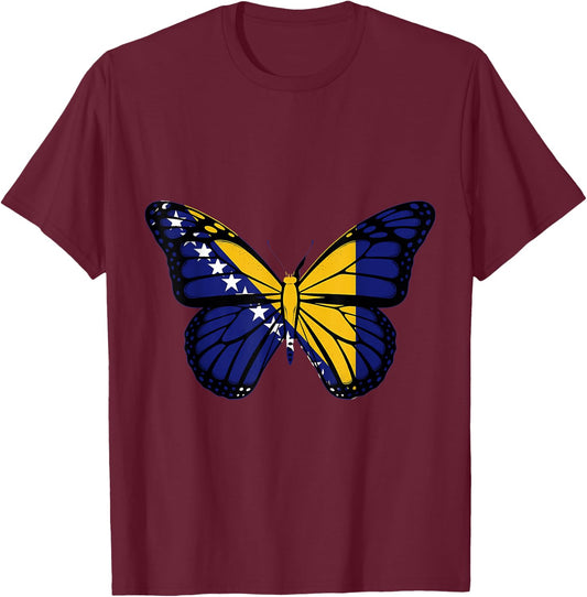 Bosnia and Herzegovina Roots Butterfly Bosnian Flag T-Shirt - T-Shirt | Maroon