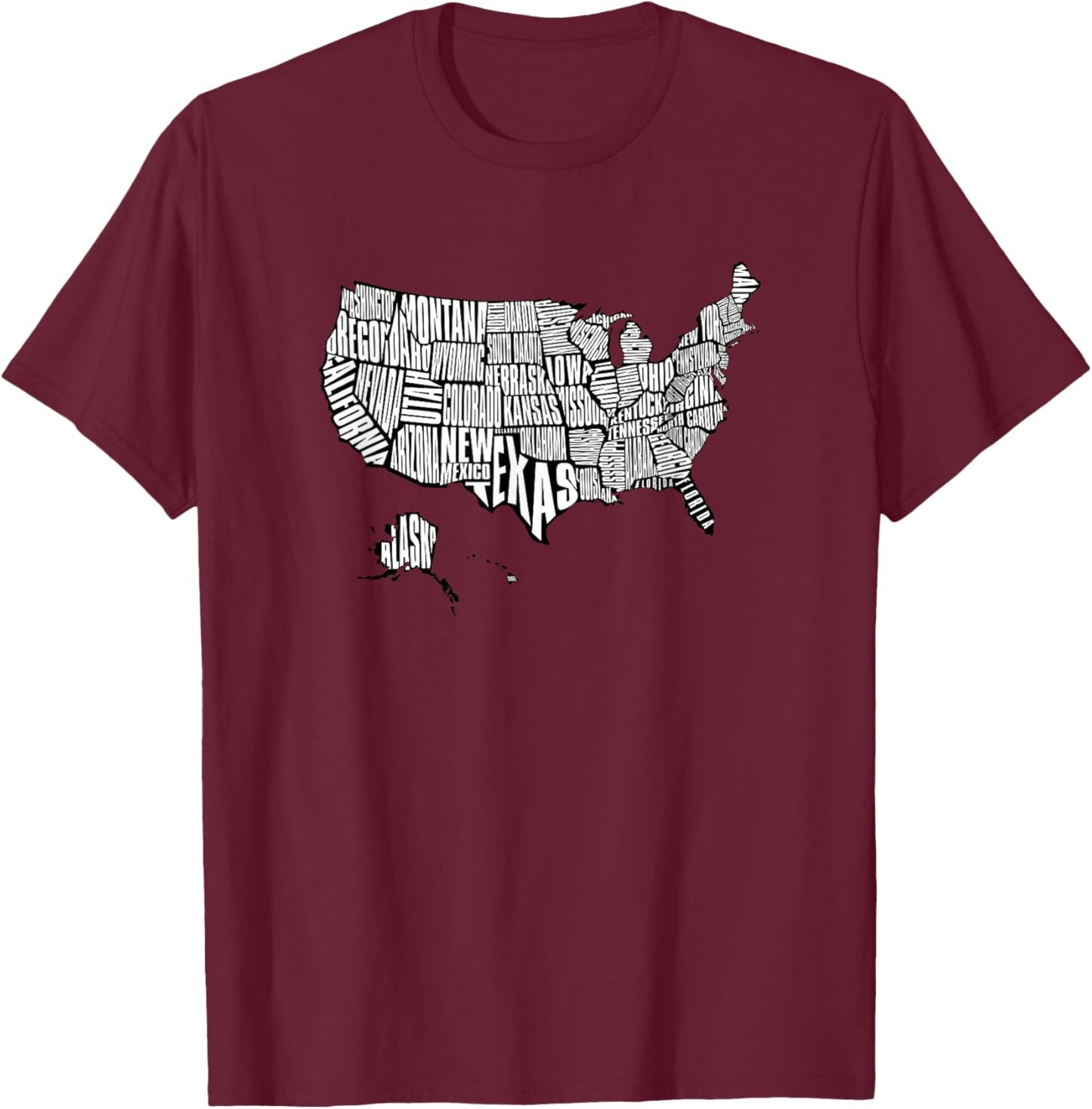 US Map 50 United States USA T-Shirt - T-Shirt | Maroon