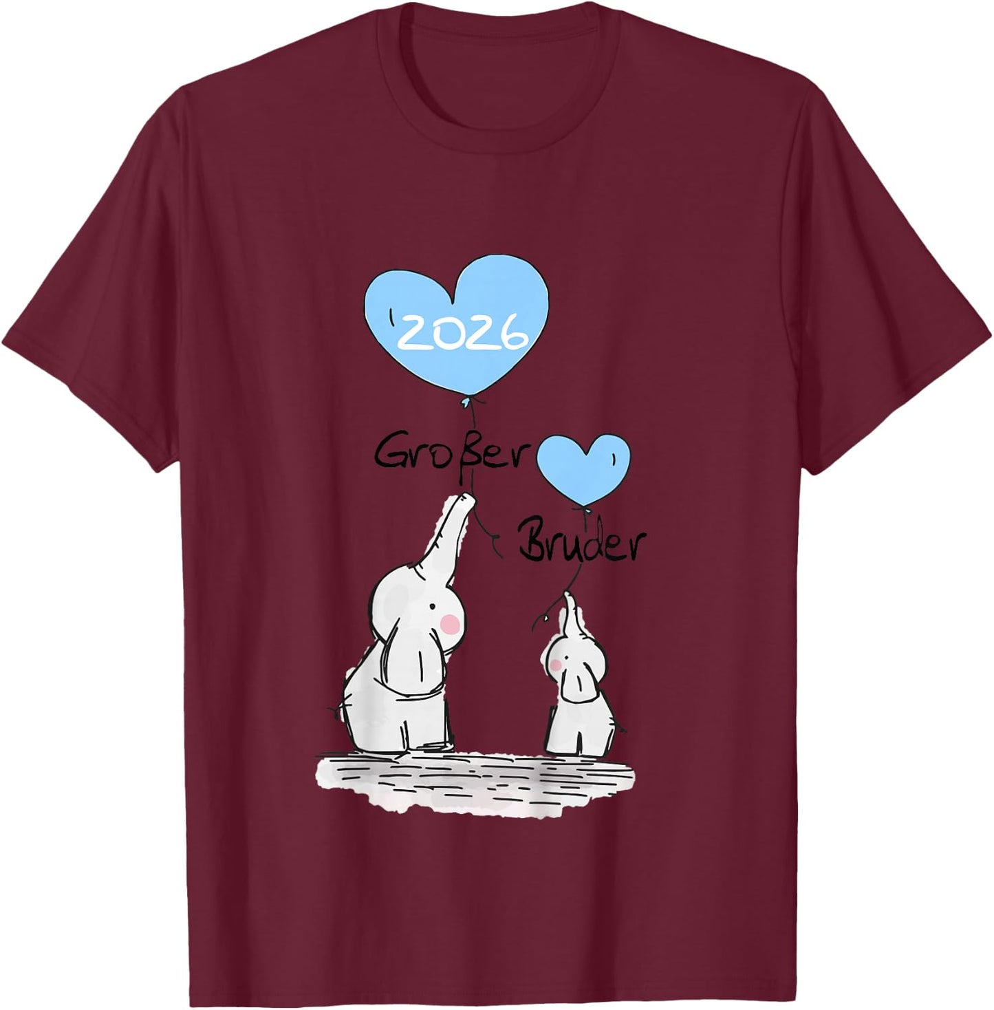 Children's Big Brother 2026 Gift Elephant Announcement Birth , White T-Shirt - T-Shirt | Maroon
