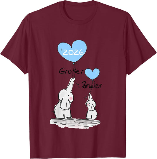 Children's Big Brother 2026 Gift Elephant Announcement Birth , White T-Shirt - T-Shirt | Maroon