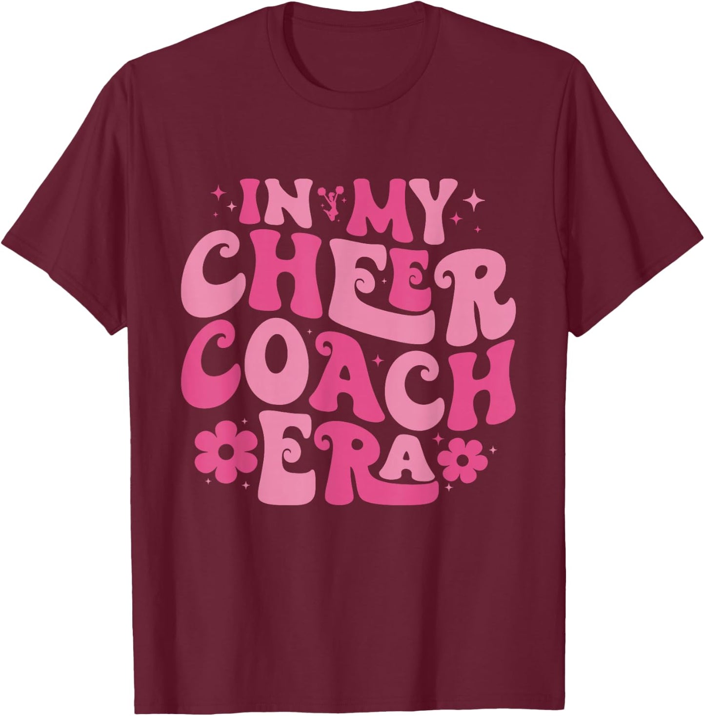 In My Cheer Coach Era Retro Groovy T-Shirt - T-Shirt | Maroon
