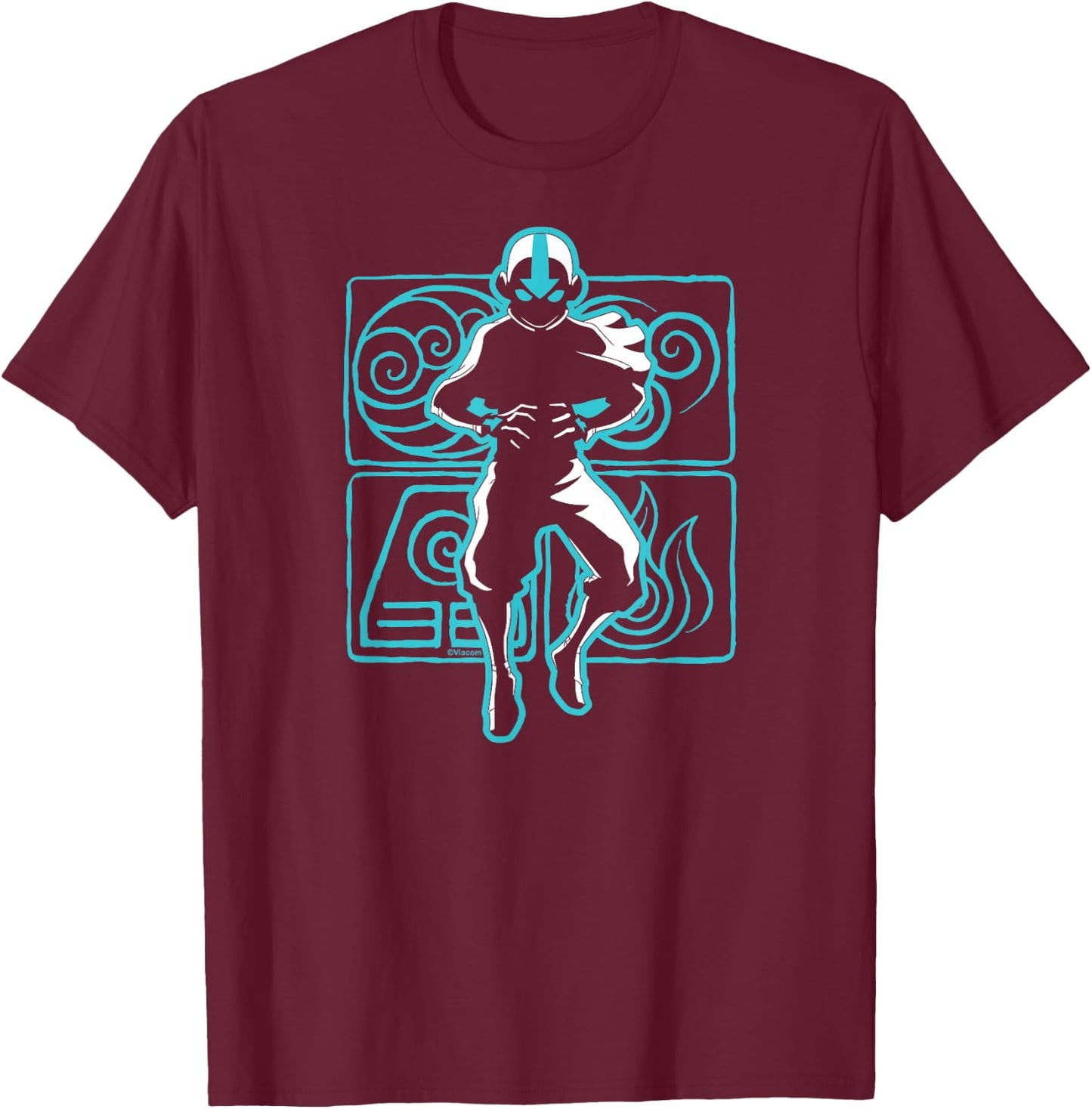 Avatar The Last Airbender - Aang Fire Air Earth Water T-Shirt - T-Shirt | Maroon