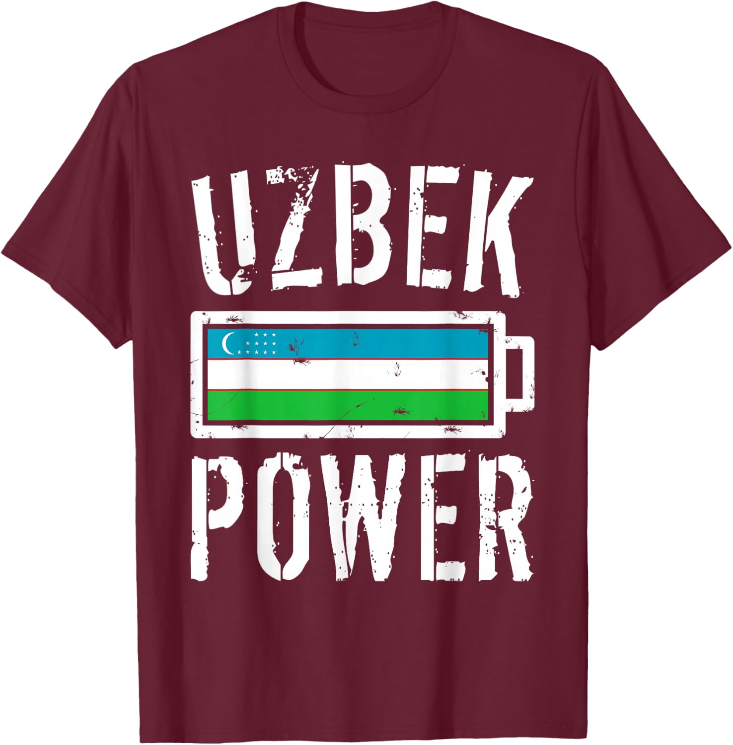 Uzbekistan Flag | Uzbek Power Battery Proud T-Shirt - T-Shirt | Maroon