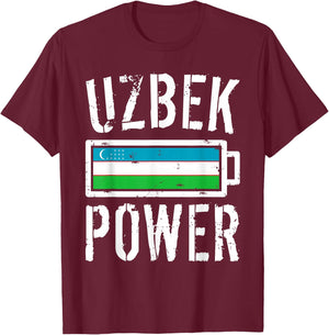 Uzbekistan Flag | Uzbek Power Battery Proud T-Shirt - T-Shirt | Maroon