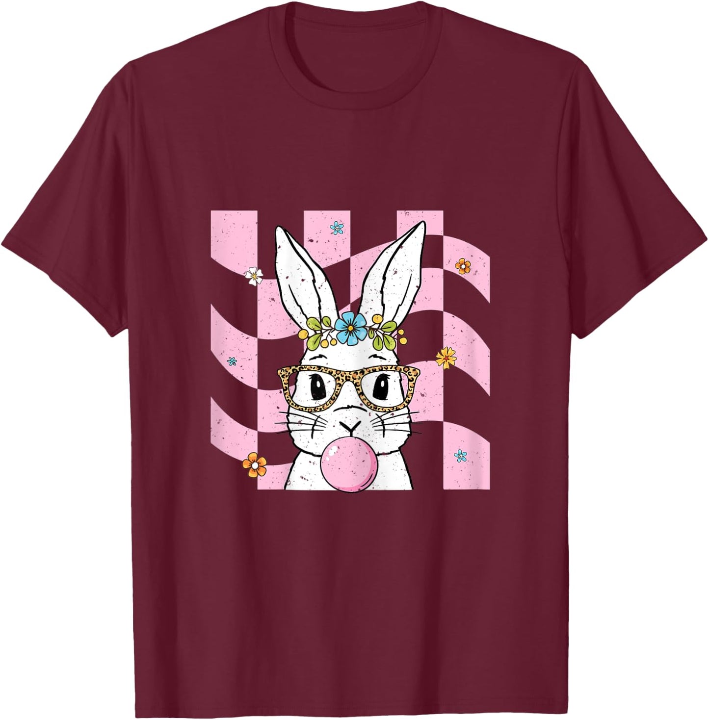 Easter Bunny with Leopard Glasses Rabbit Easter Day T-Shirt - T-Shirt | Maroon