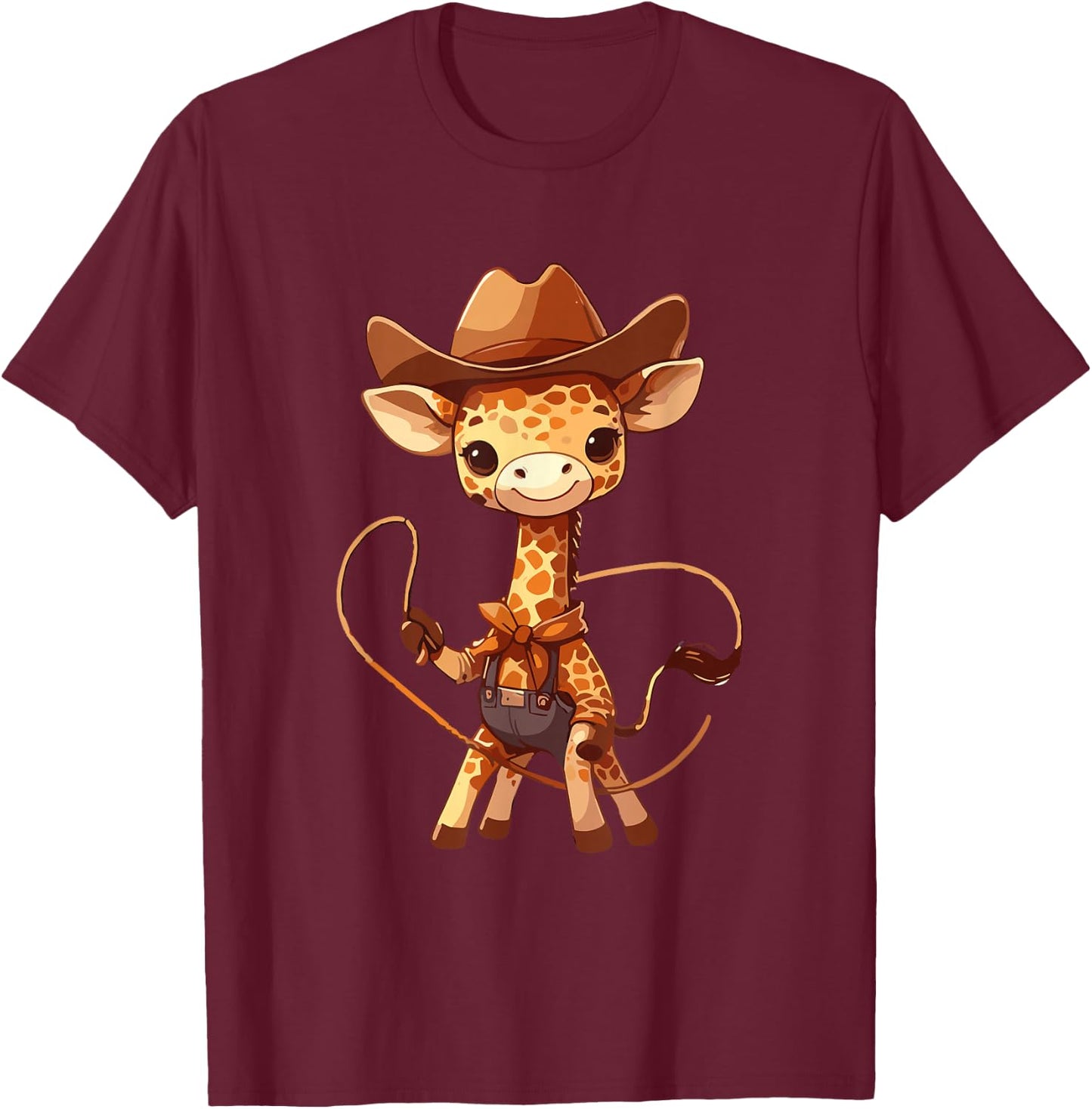 Western Rodeo Cowboy Outfit Hat Giraffe Texas Animals T-Shirt - T-Shirt | Maroon