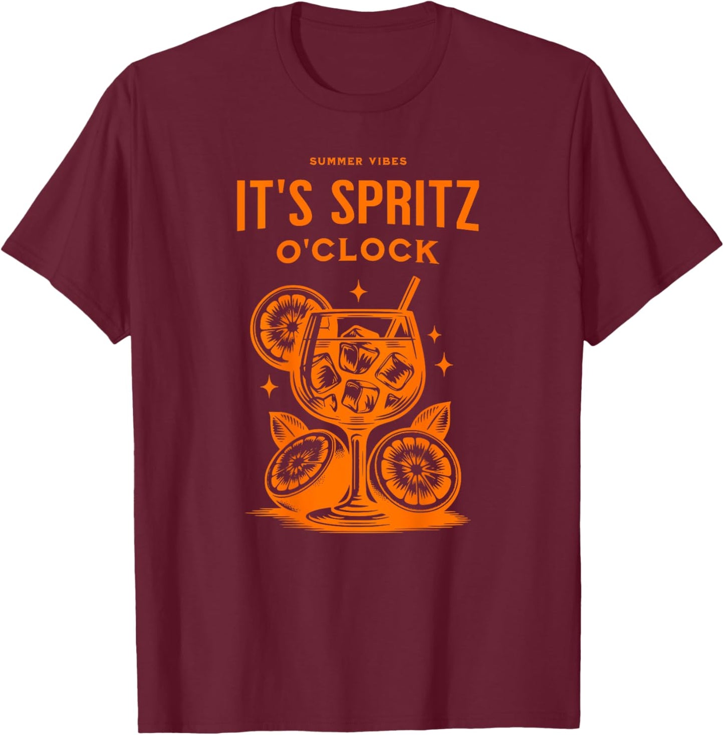 Backprint, Spritzing the day away, IT'S SPRITZ O'CLOCK , Black, S T-Shirt - T-Shirt | Maroon