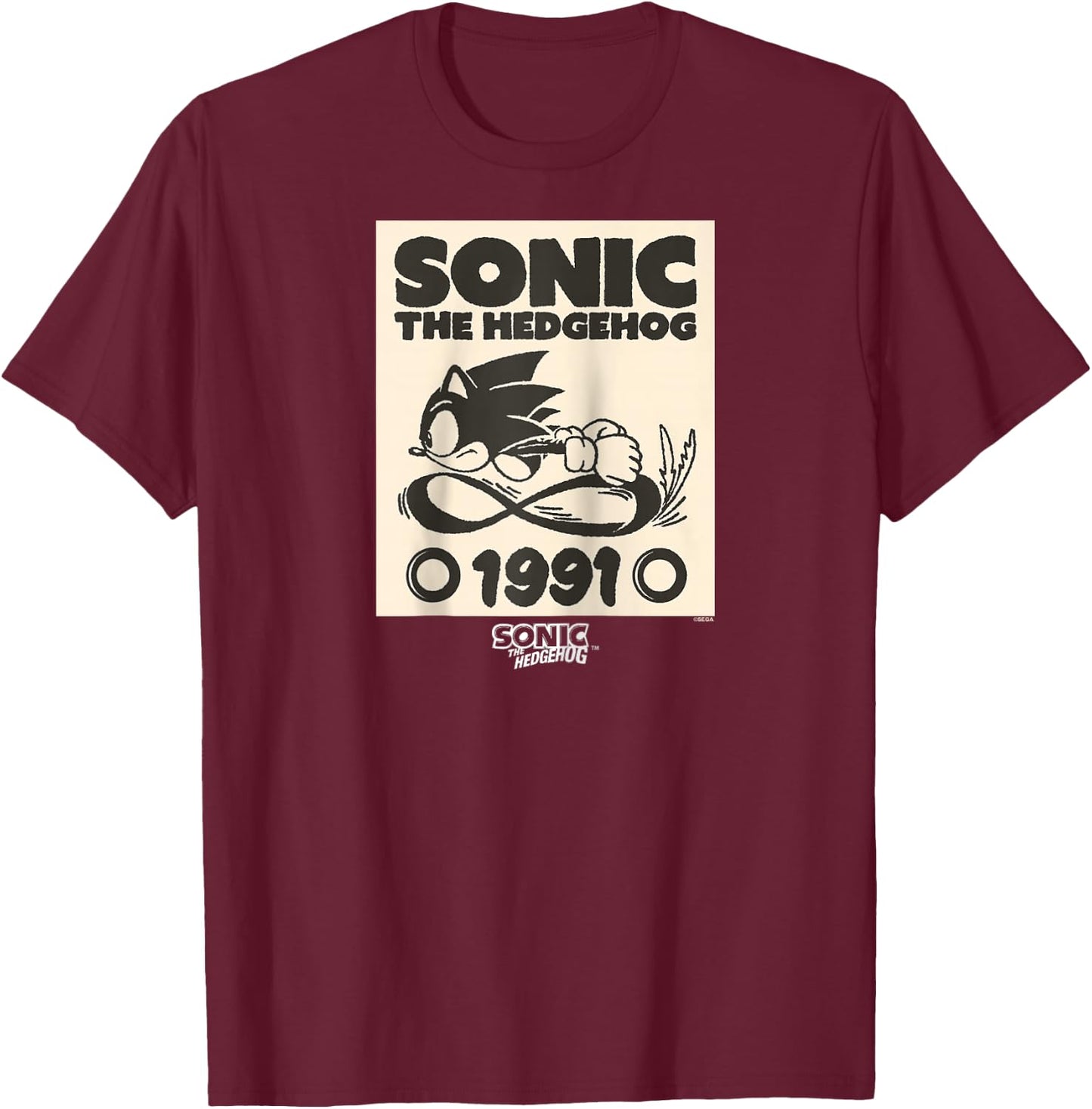 Sonic The Hedgehog 1991 Epic Run Vintage Sketch Raglan Baseball T-Shirt - T-Shirt | Maroon