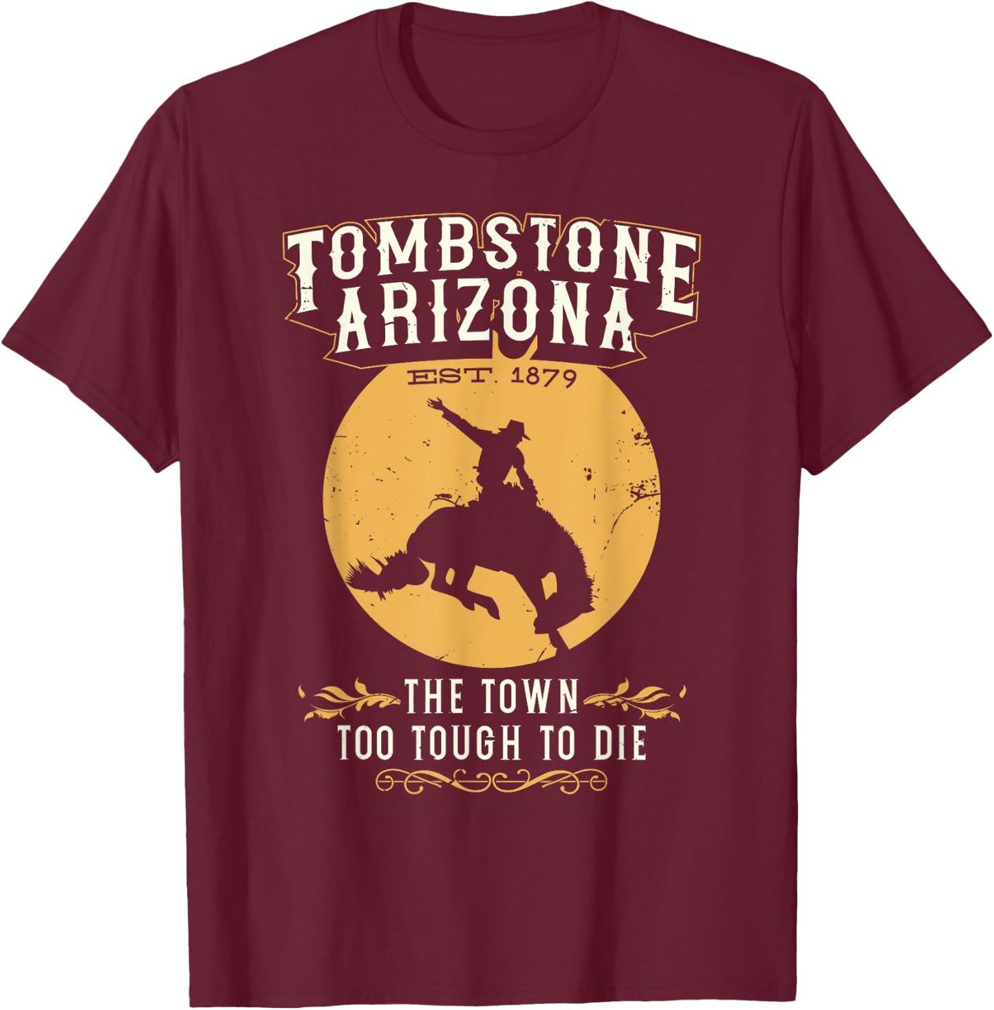 Retro Tombstone Arizona Wild West Vintage Horse Sunset Horse T-Shirt - T-Shirt | Maroon