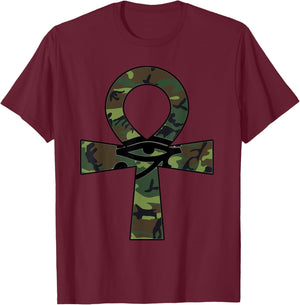 African Pride Shirts Camo Ankh Black Pride T-Shirt - T-Shirt | Maroon