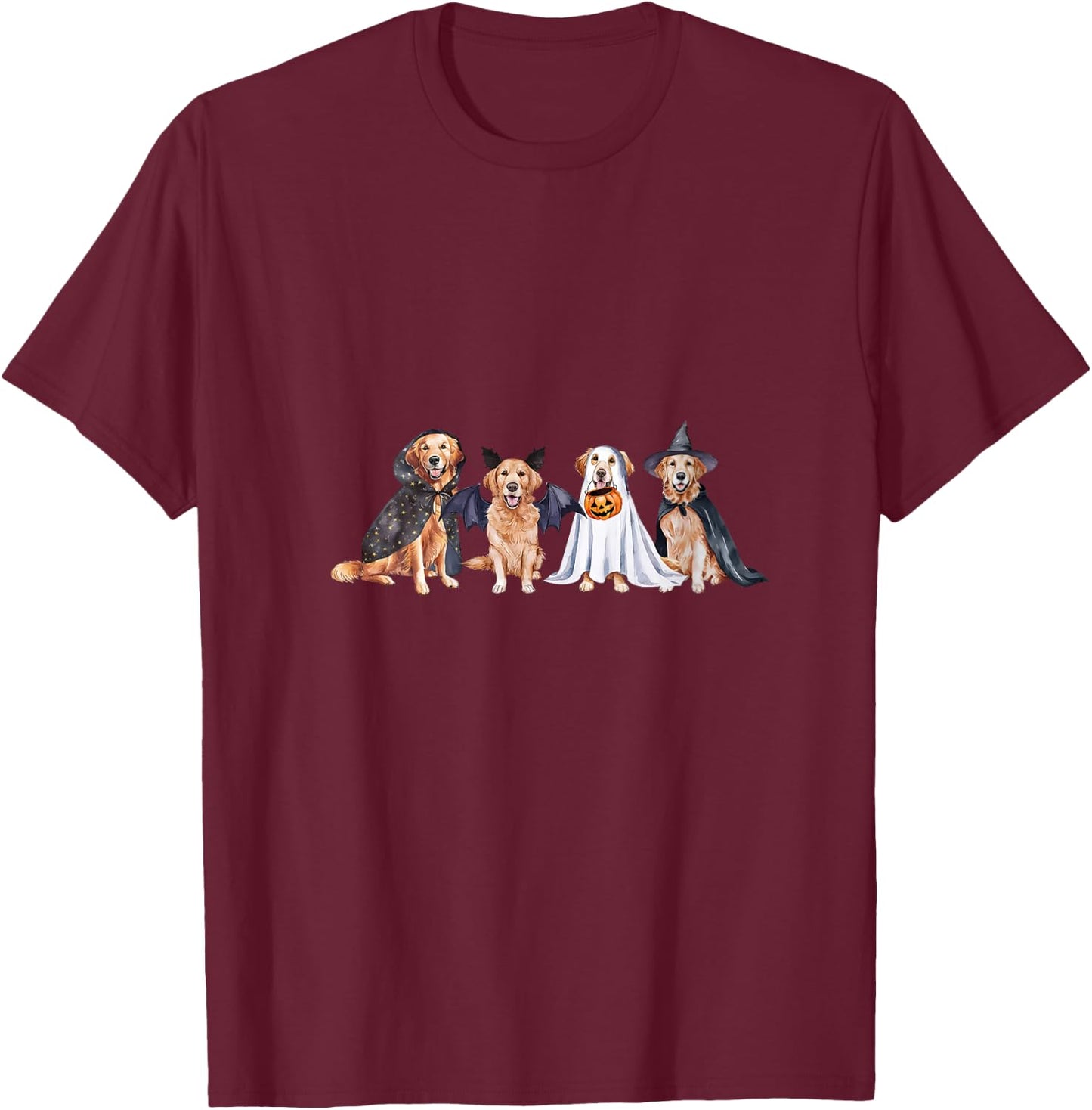 Golden Retriever Ghost Dog Halloween Golden Retriever Witch V-Neck T-Shirt - T-Shirt | Maroon