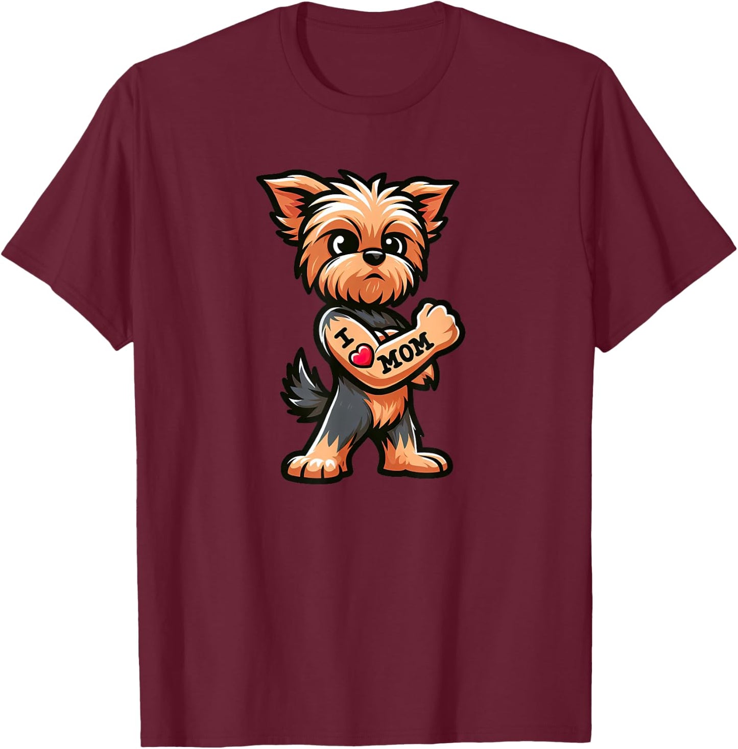 Yorkshire Terrier I Love Mom Funny Dog Tattoo T-Shirt - T-Shirt | Maroon