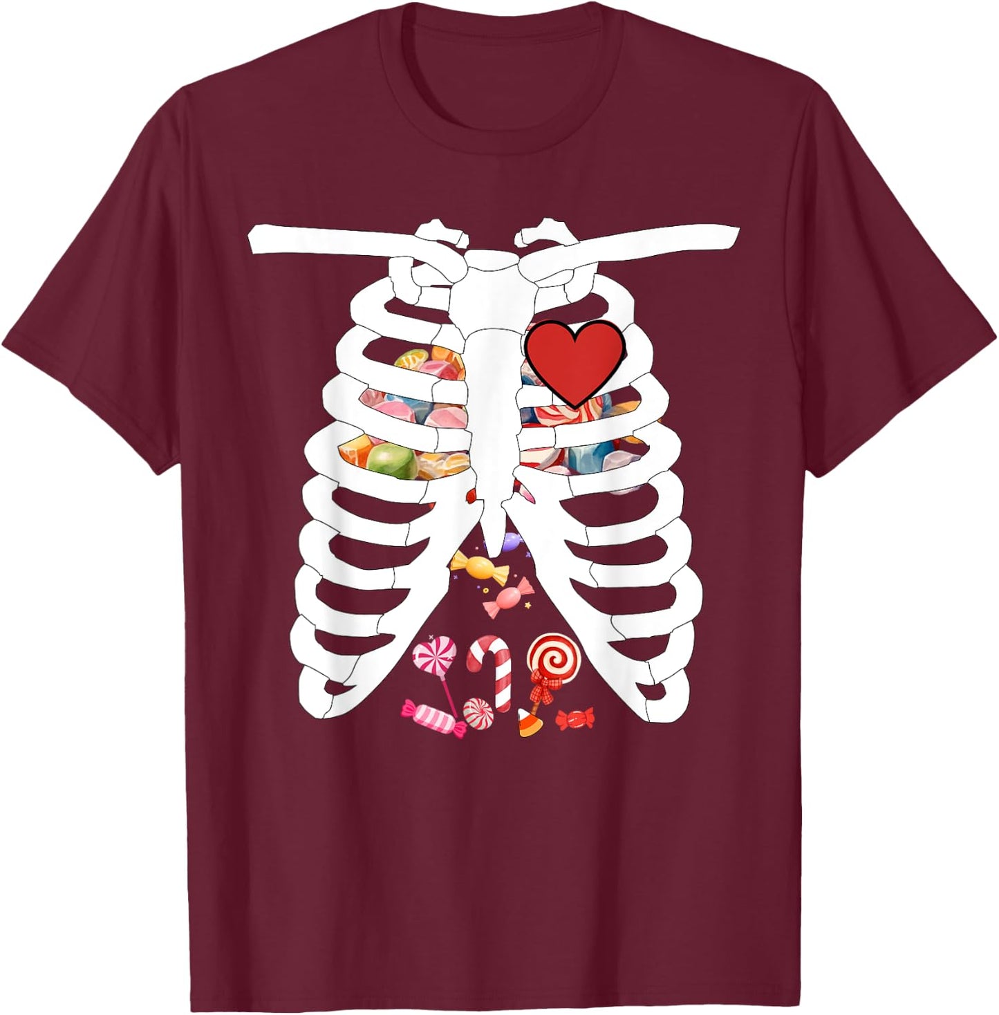Skeleton Rib Cage X-ray Candy Funny Halloween Costume Kids T-Shirt - T-Shirt | Maroon