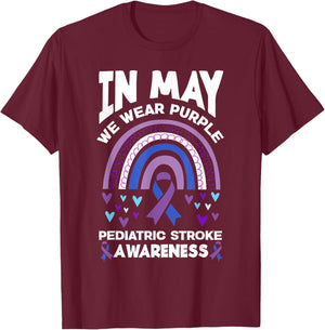In May We Wear Purple Pediatric Stroke Awareness T-Shirt - T-Shirt | Maroon