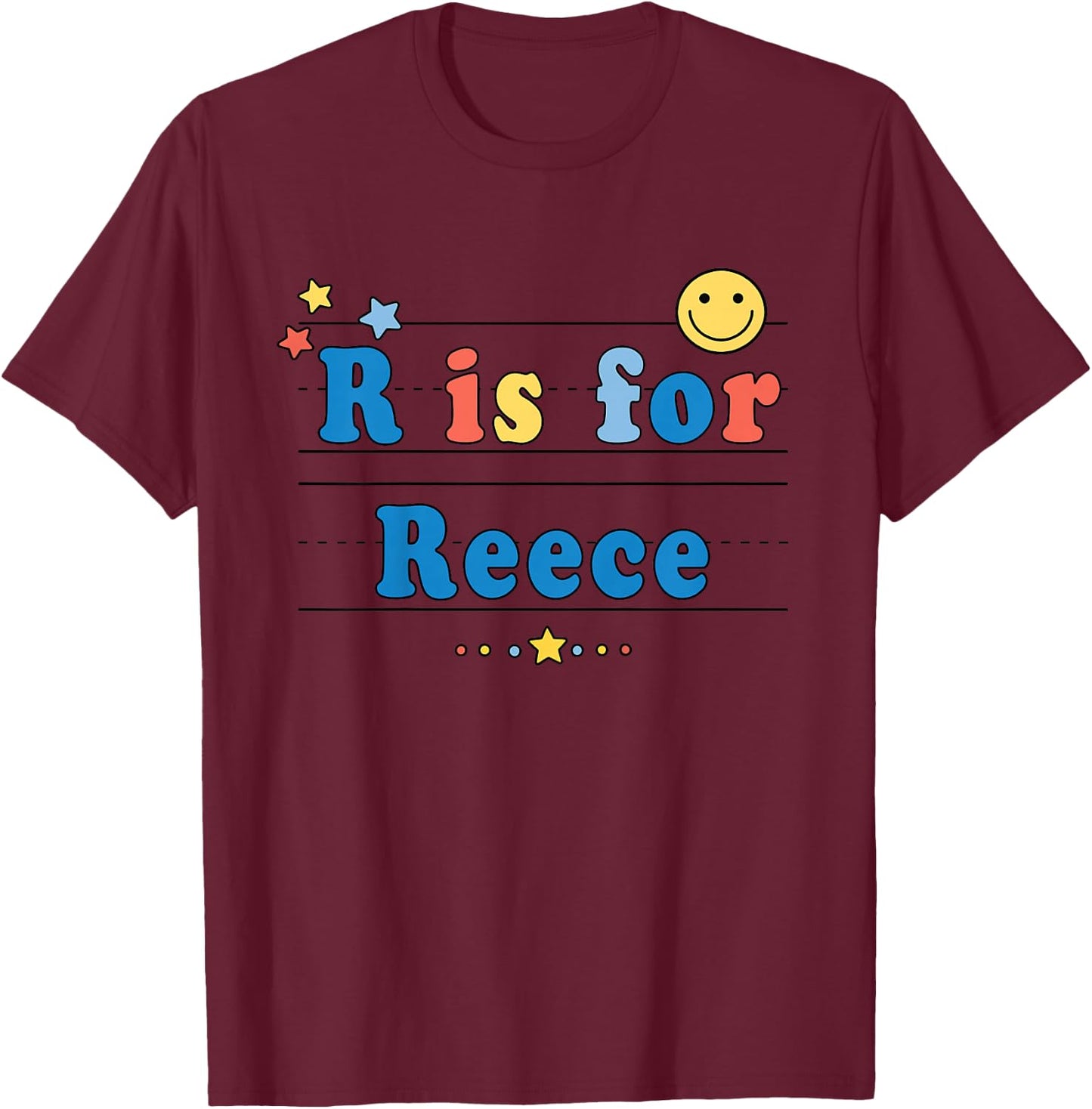 Kids Reece Name Shirt Alphabet R is for Reece T-Shirt - T-Shirt | Maroon