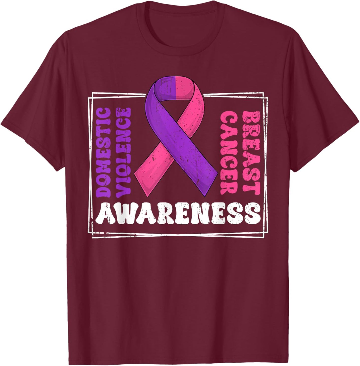 Groovy Domestic Violence And Breast Cancer Awareness Month T-Shirt - T-Shirt | Maroon