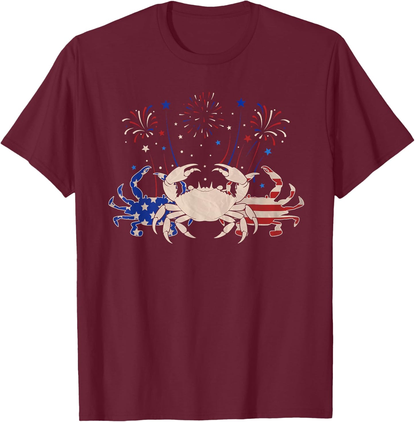 Three Crab 4th of July Patriotic American Flag T-Shirt - T-Shirt | Maroon