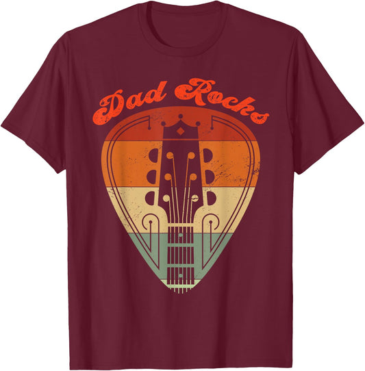 Dad Rocks Guitar Vintage Retro Father's Day Matching T-Shirt - T-Shirt | Maroon