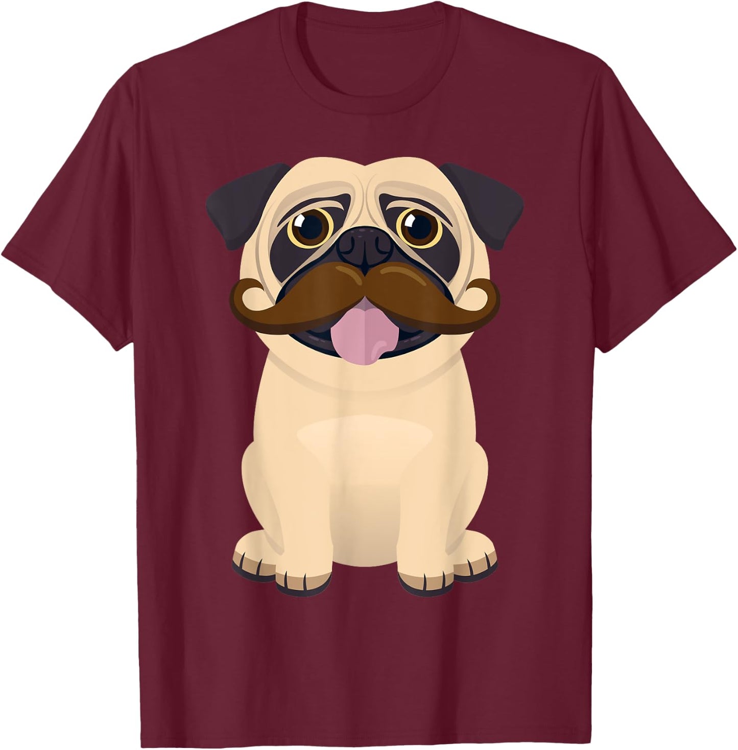Funny Christmas Xmas Pug Dog Mustache Kids Costume T-Shirt - T-Shirt | Maroon