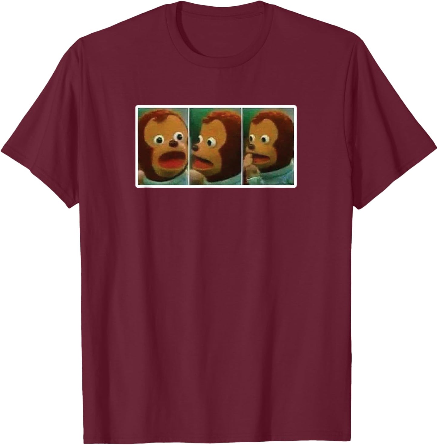 Surprised Monkey Puppet Meme T-Shirt - T-Shirt | Maroon