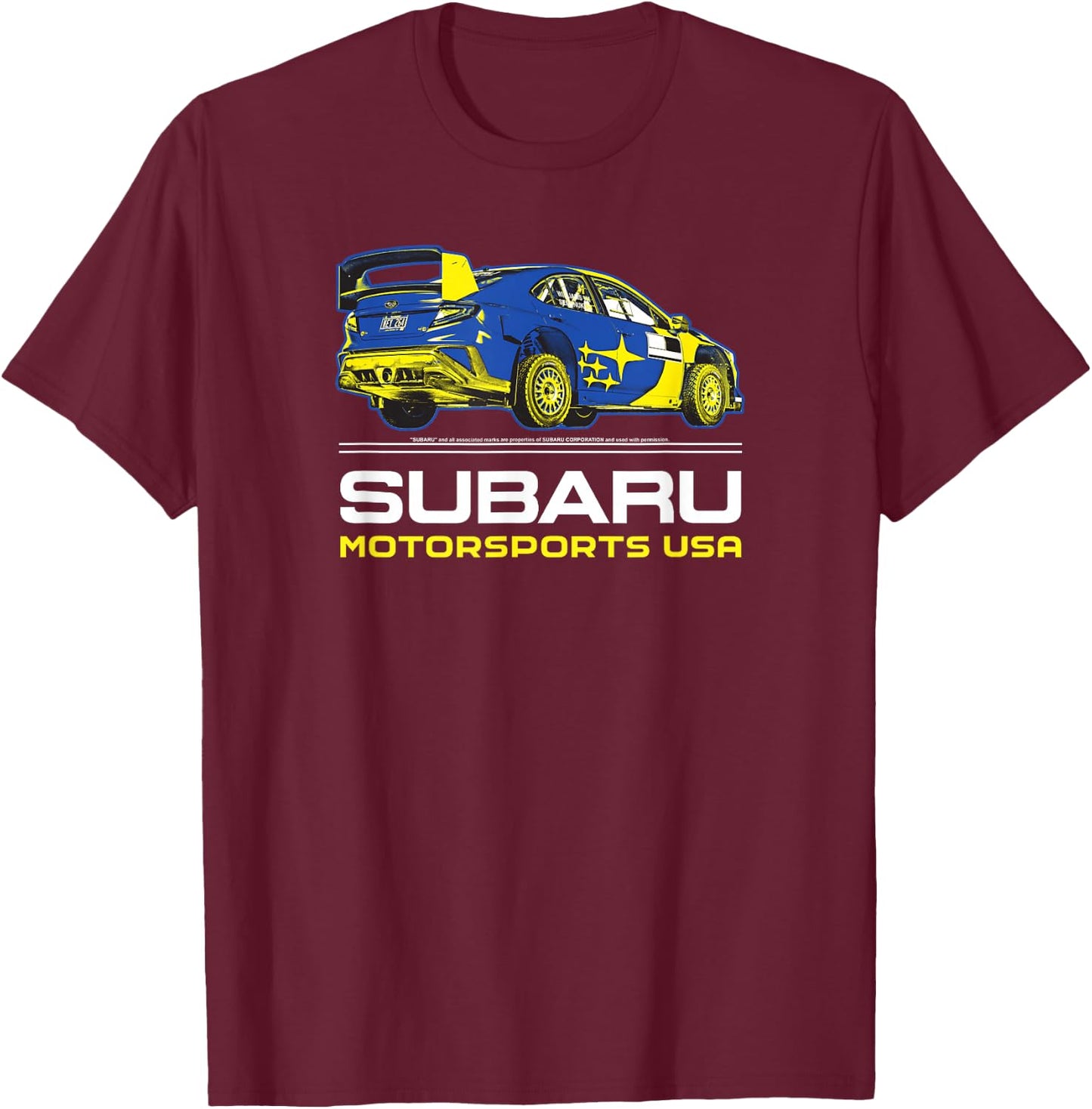 Subaru Rally Car Colorful Racing Logo Sports Car Brand T-Shirt - T-Shirt | Maroon