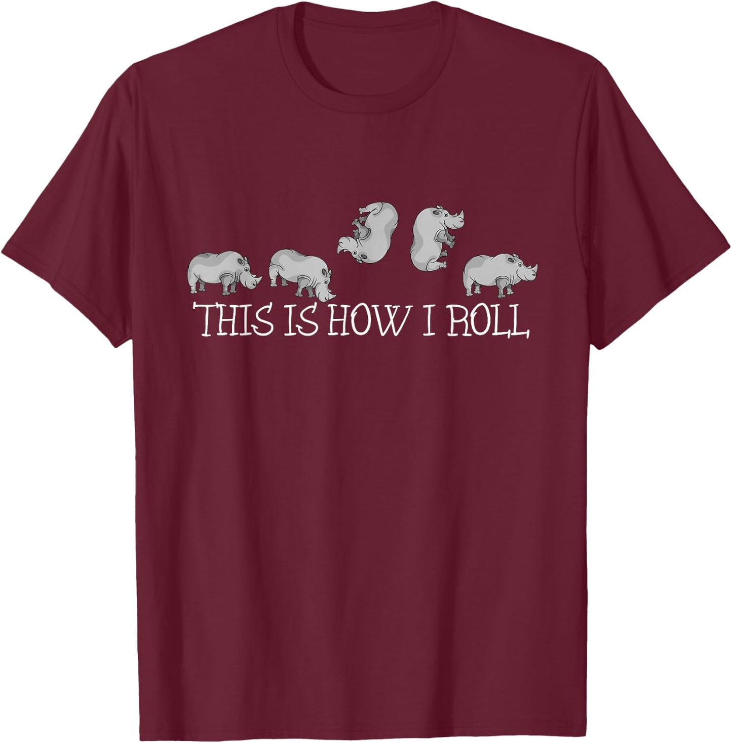 Rhino Lover Kids How I Roll Funny Rhinoceros T-Shirt - T-Shirt | Maroon