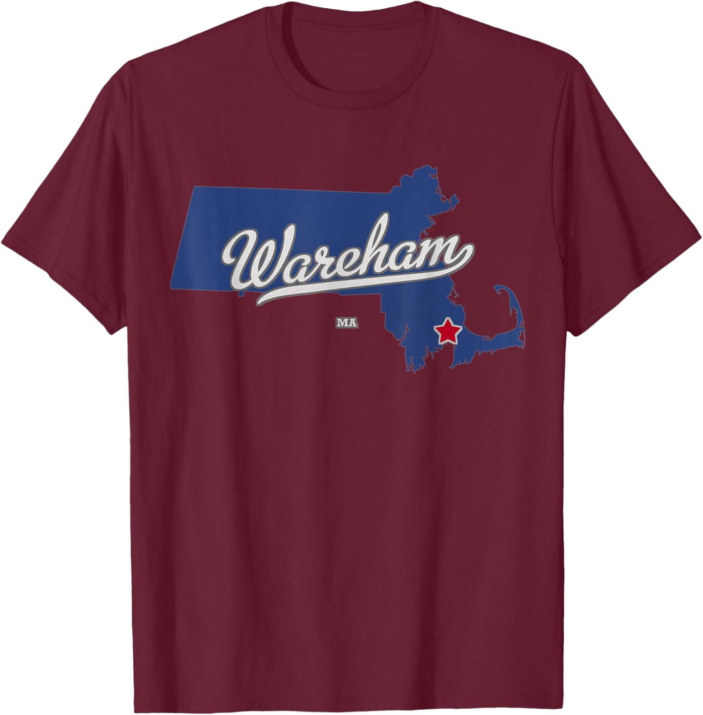 Wareham Massachusetts MA Map T-Shirt - T-Shirt | Maroon