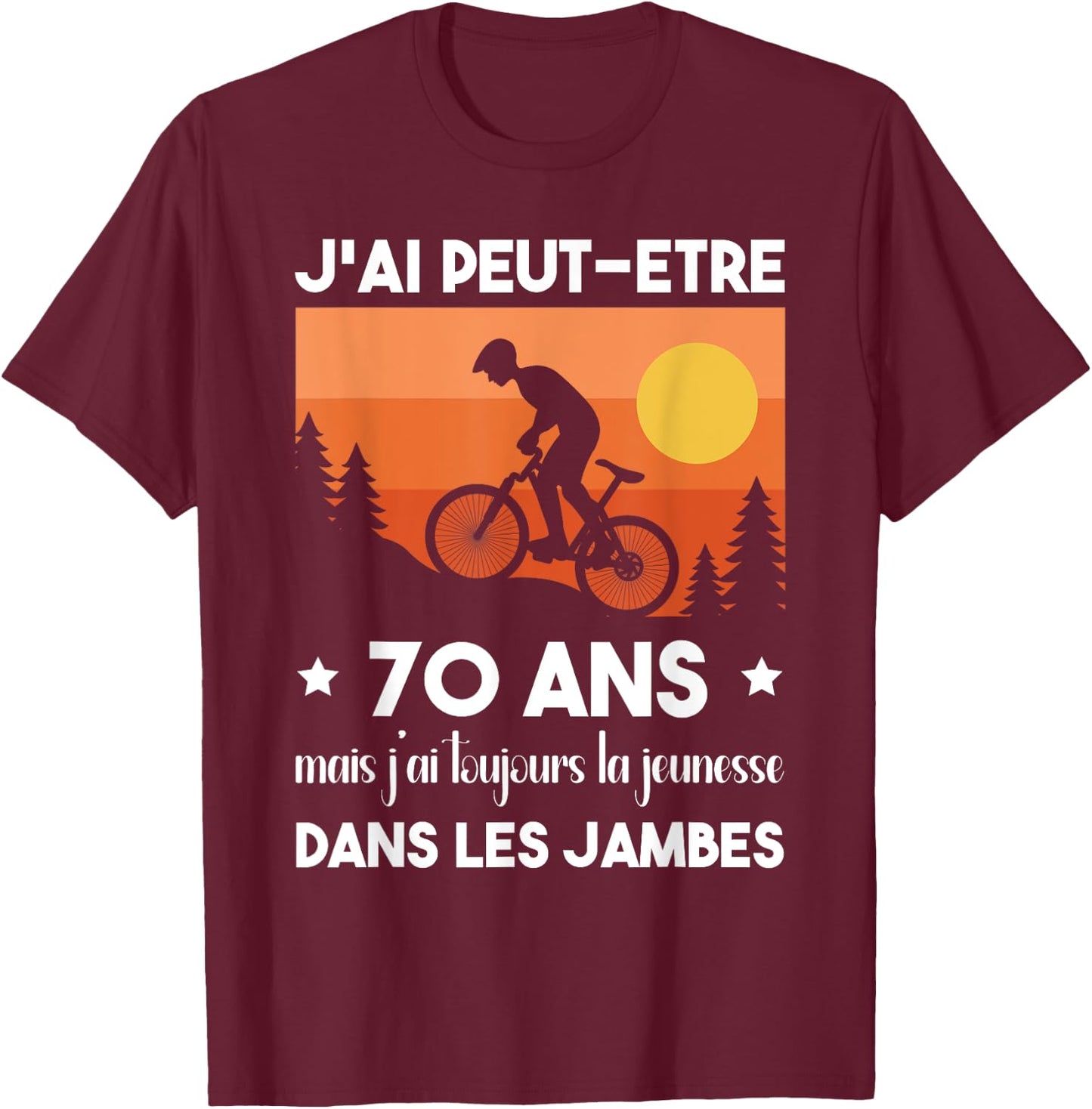 70 Years Birthday Bike Vintage Humor Cycling , Black, S T-Shirt - T-Shirt | Maroon