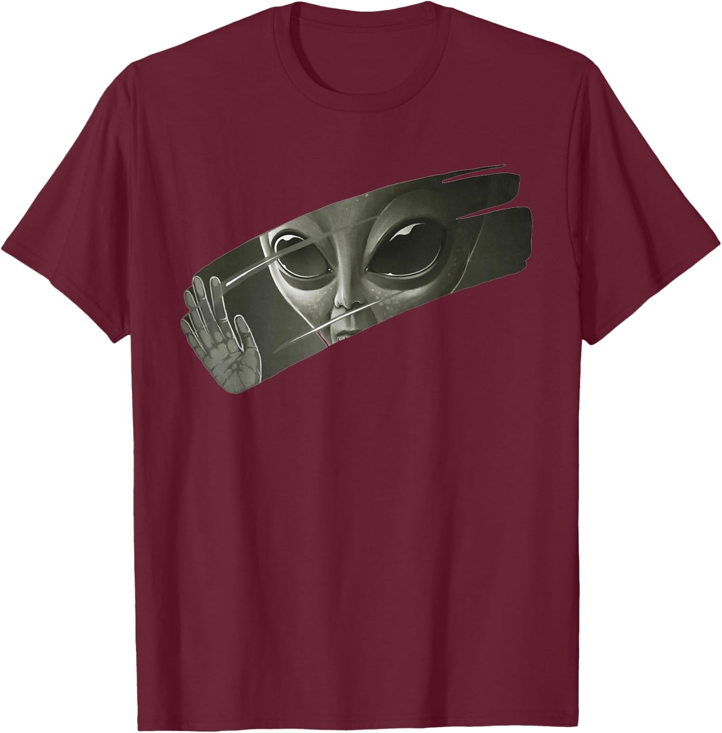 Aliens | Men's Women's Funny Graphic UFO Alien , black T-Shirt - T-Shirt | Maroon