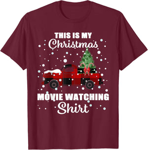 This Is My Christmas Movie Watching Buffalo Plaid T-Shirt - T-Shirt | Maroon