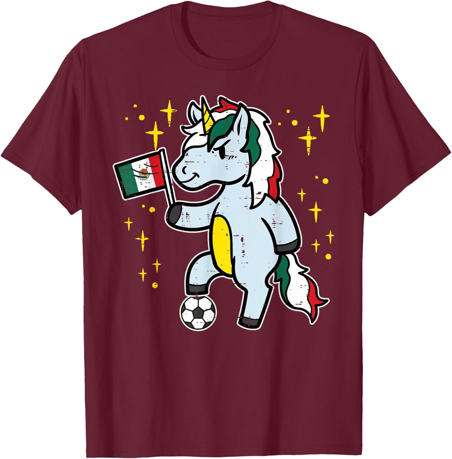 Mexico Flag Unicorn Football Soccer Fan Women Girls Kids T-Shirt - T-Shirt | Maroon