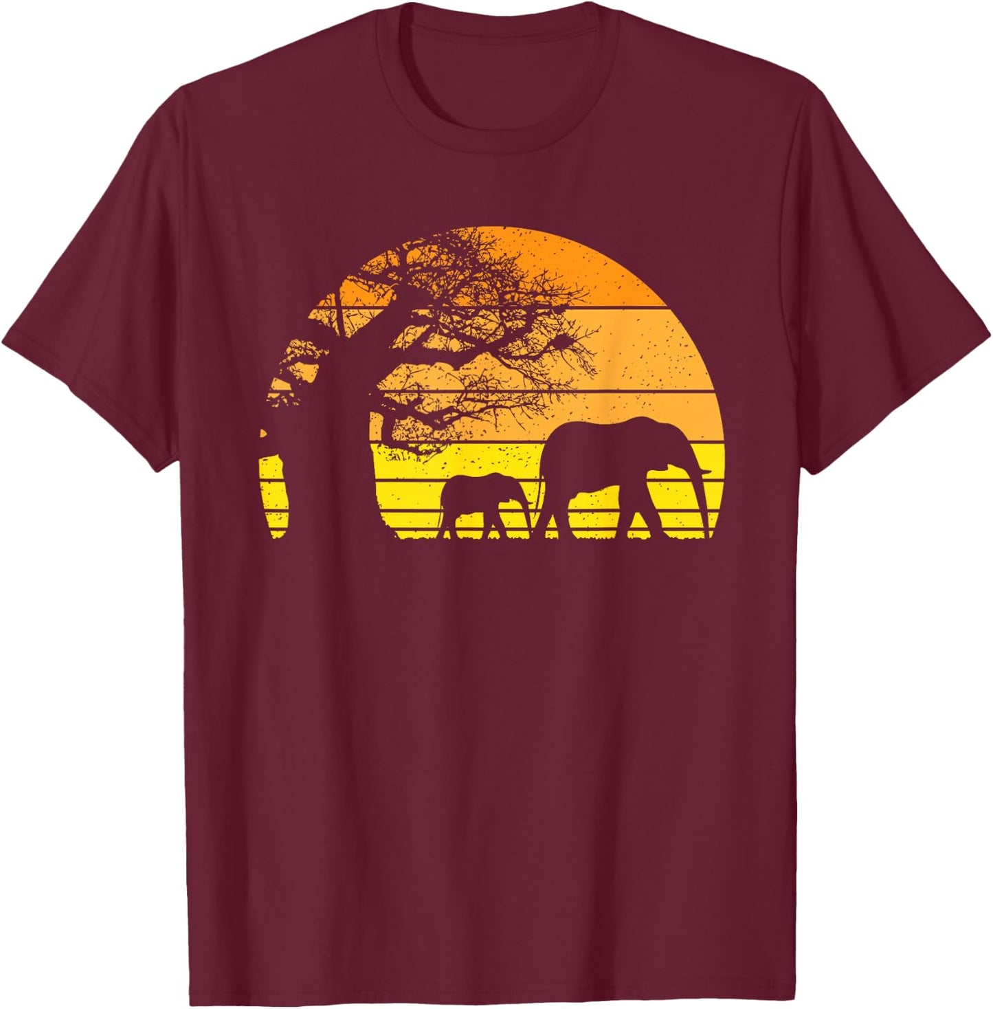 Elephant Safari Vintage Sunset Baobab Africa Flag T-Shirt - T-Shirt | Maroon