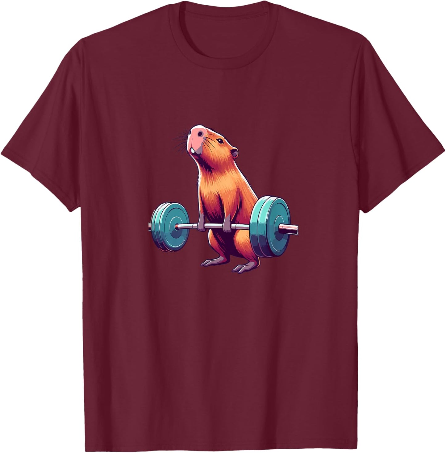 Capybara Deadlift Weightlifting Funny Fitness Workout T-Shirt - T-Shirt | Maroon