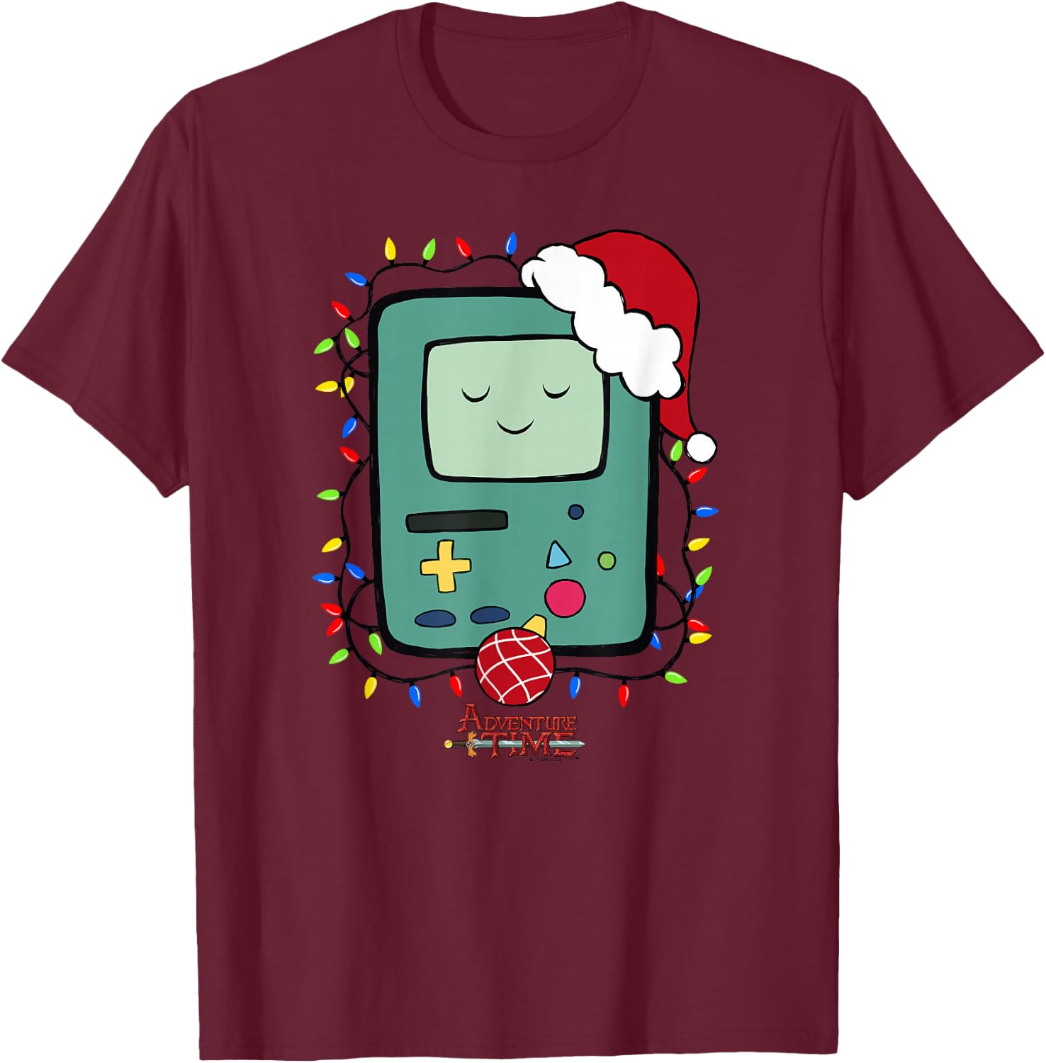 Adventure Time Christmas Light Up BMO T-Shirt - T-Shirt | Maroon