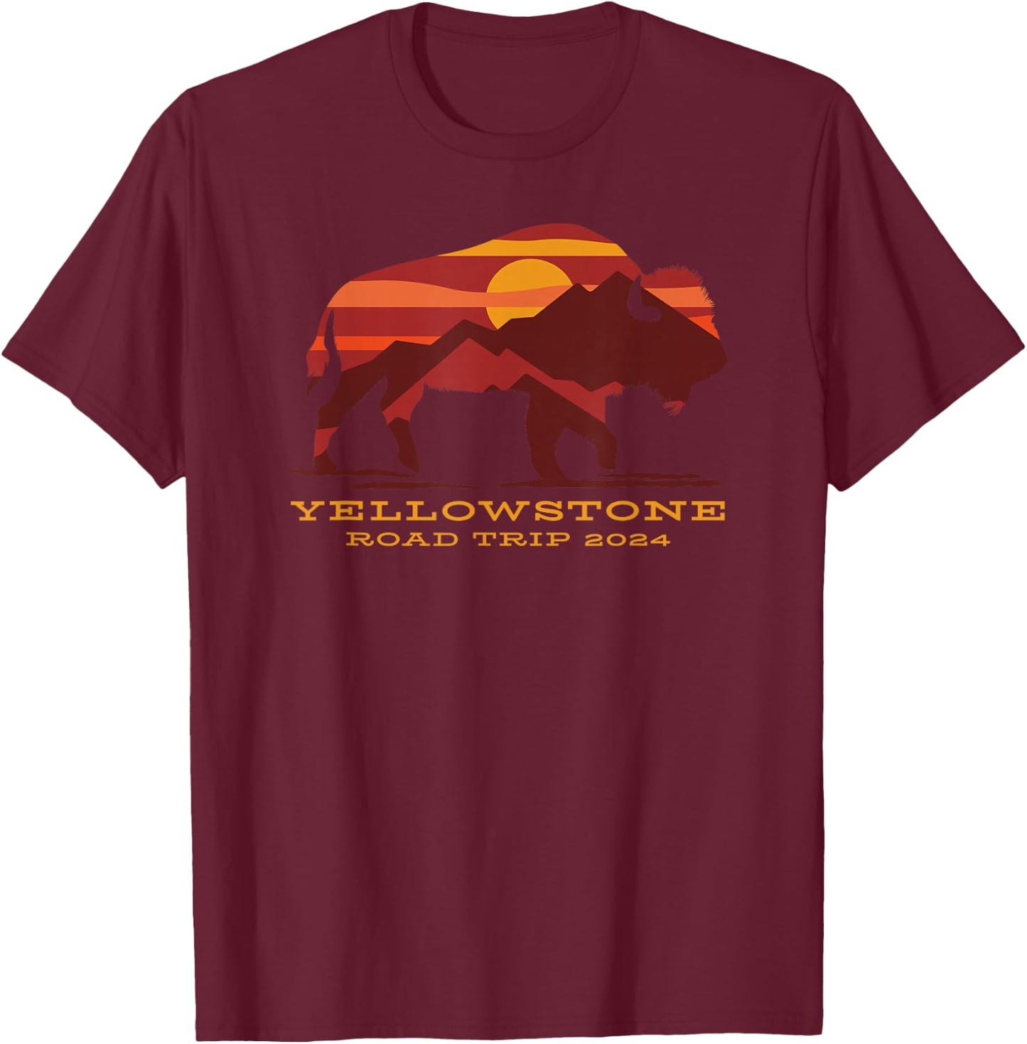 Yellowstone National Park Family Road Trip 2024 Matching T-Shirt - T-Shirt | Maroon