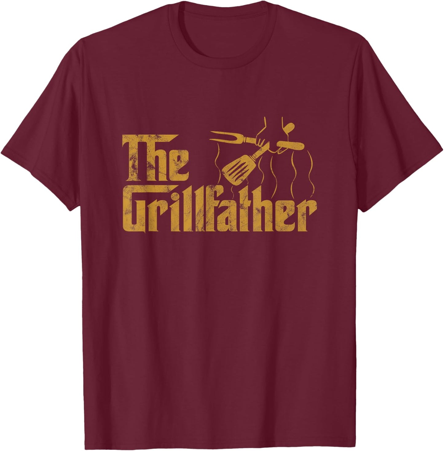 Vintage The Grillfather BBQ Grill & Smoker | Barbecue Chef T-Shirt - T-Shirt | Maroon