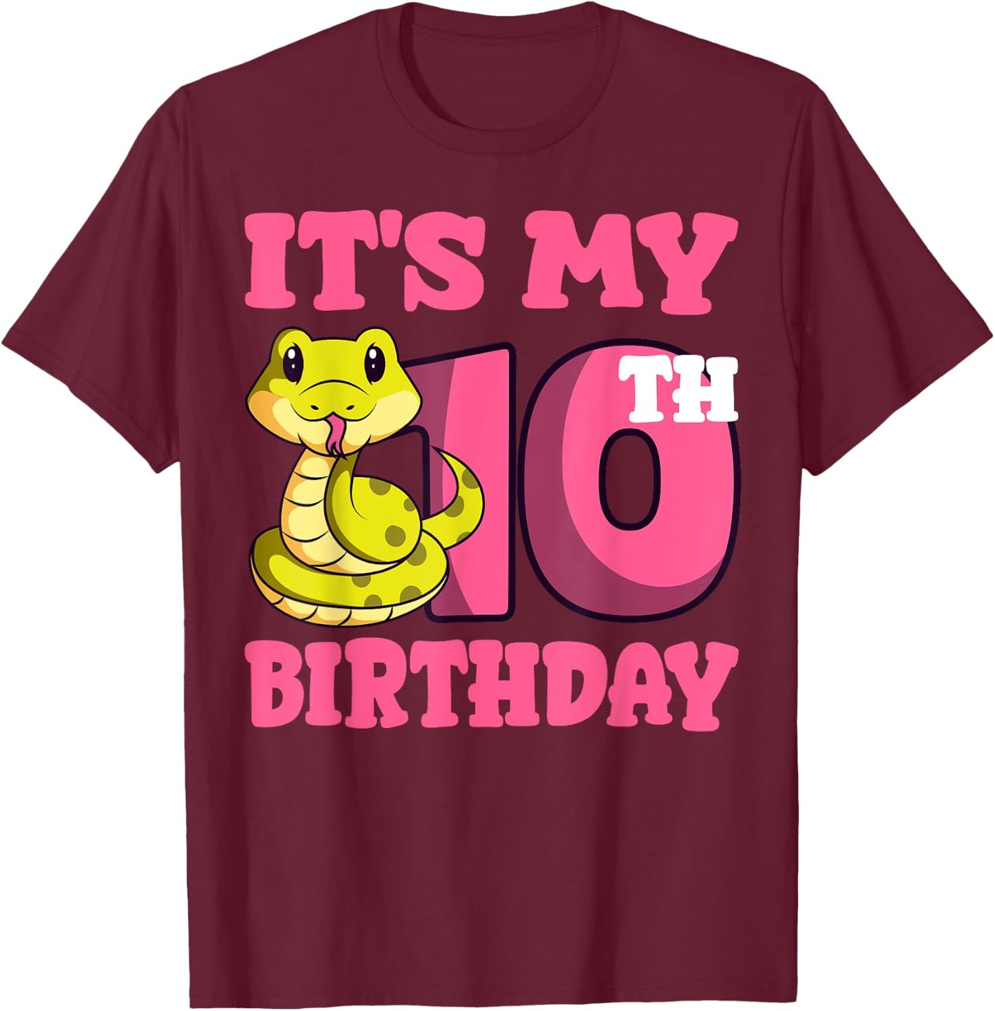 Snake 10th Birthday Reptile Lover Wildlife Serpent Zookeeper T-Shirt - T-Shirt | Maroon