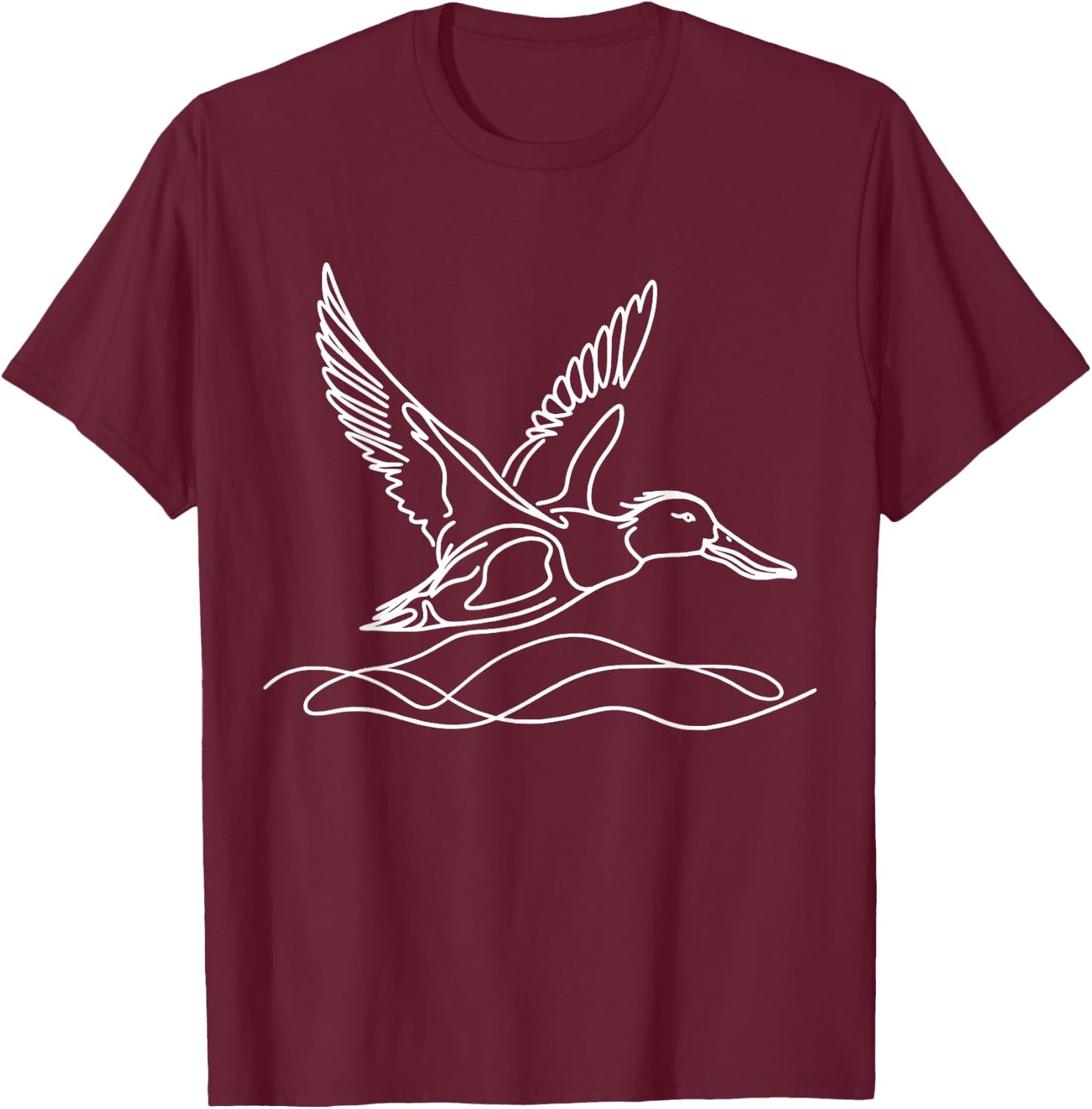 Northern Shoveler Duck Line Art Drawing T-Shirt - T-Shirt | Maroon