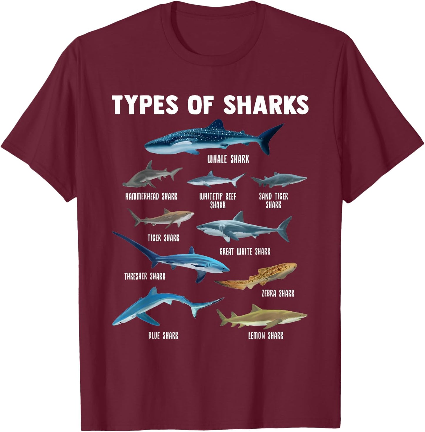 Types of shark shark T-Shirt - T-Shirt | Maroon