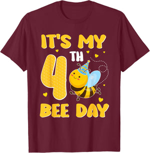 It's My 4 Year Old Birthday Bee Day 4th Party T-Shirt - T-Shirt | Maroon