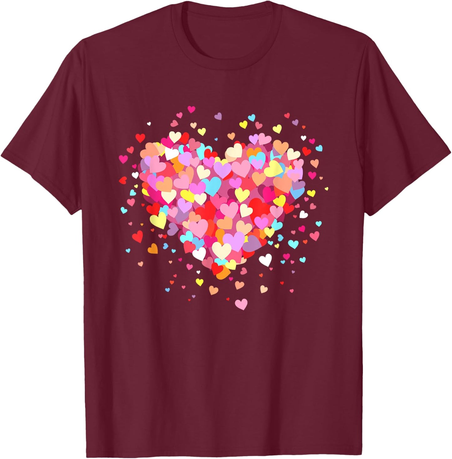 Heart Design Colourful Confetti Hearts Valentine's Day , black T-Shirt - T-Shirt | Maroon