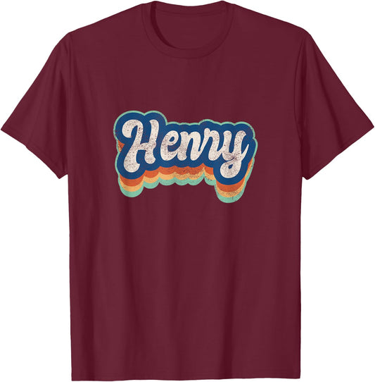 Henry First Name Boy Vintage Style 70s 80s Personalized T-Shirt - T-Shirt | Maroon