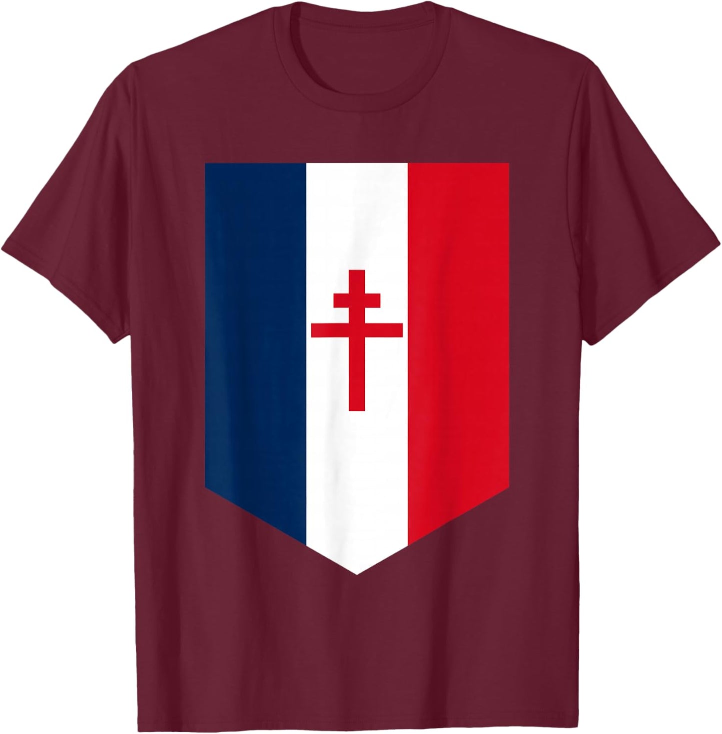 Drapeau Français avec Croix de Lorraine , Black, S T-Shirt - T-Shirt | Maroon