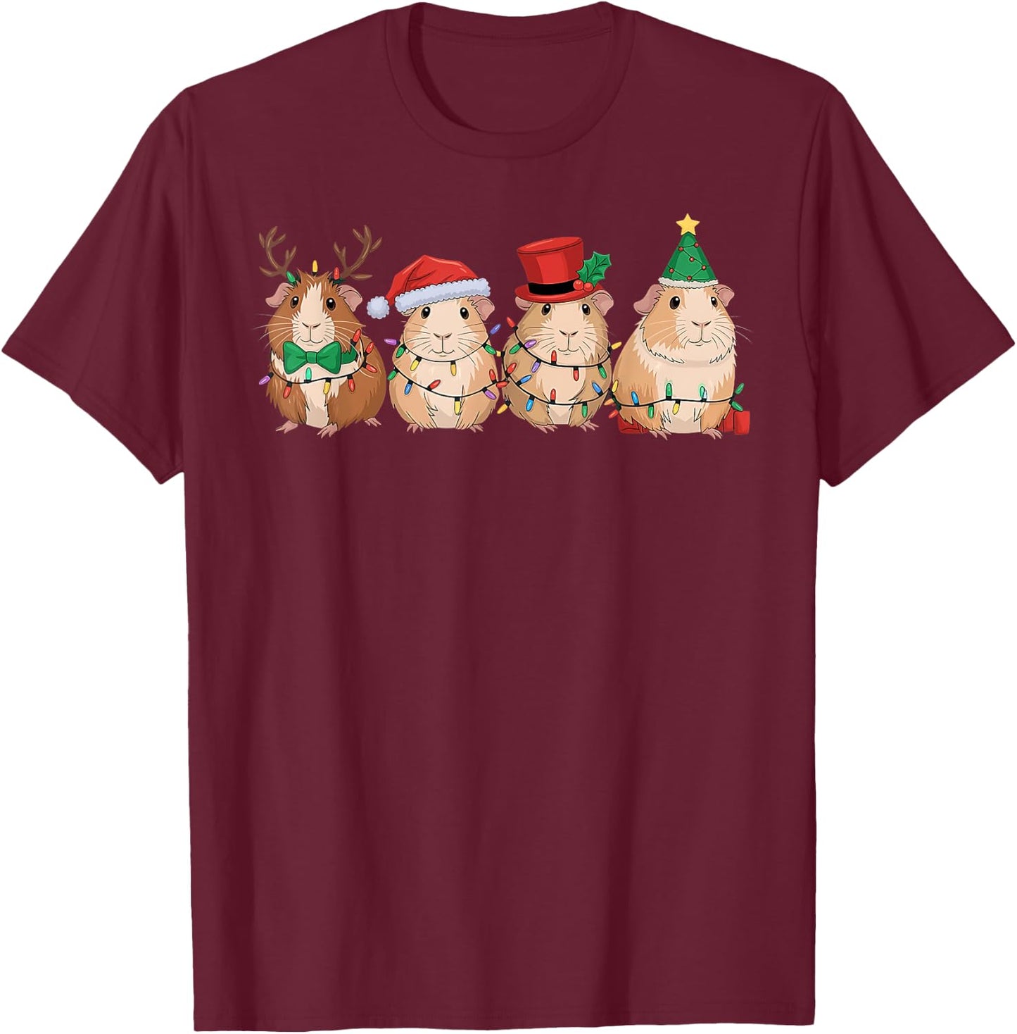 Merry Pigmas Cute Santa Guinea Pig Squad Christmas Lights T-Shirt - T-Shirt | Maroon
