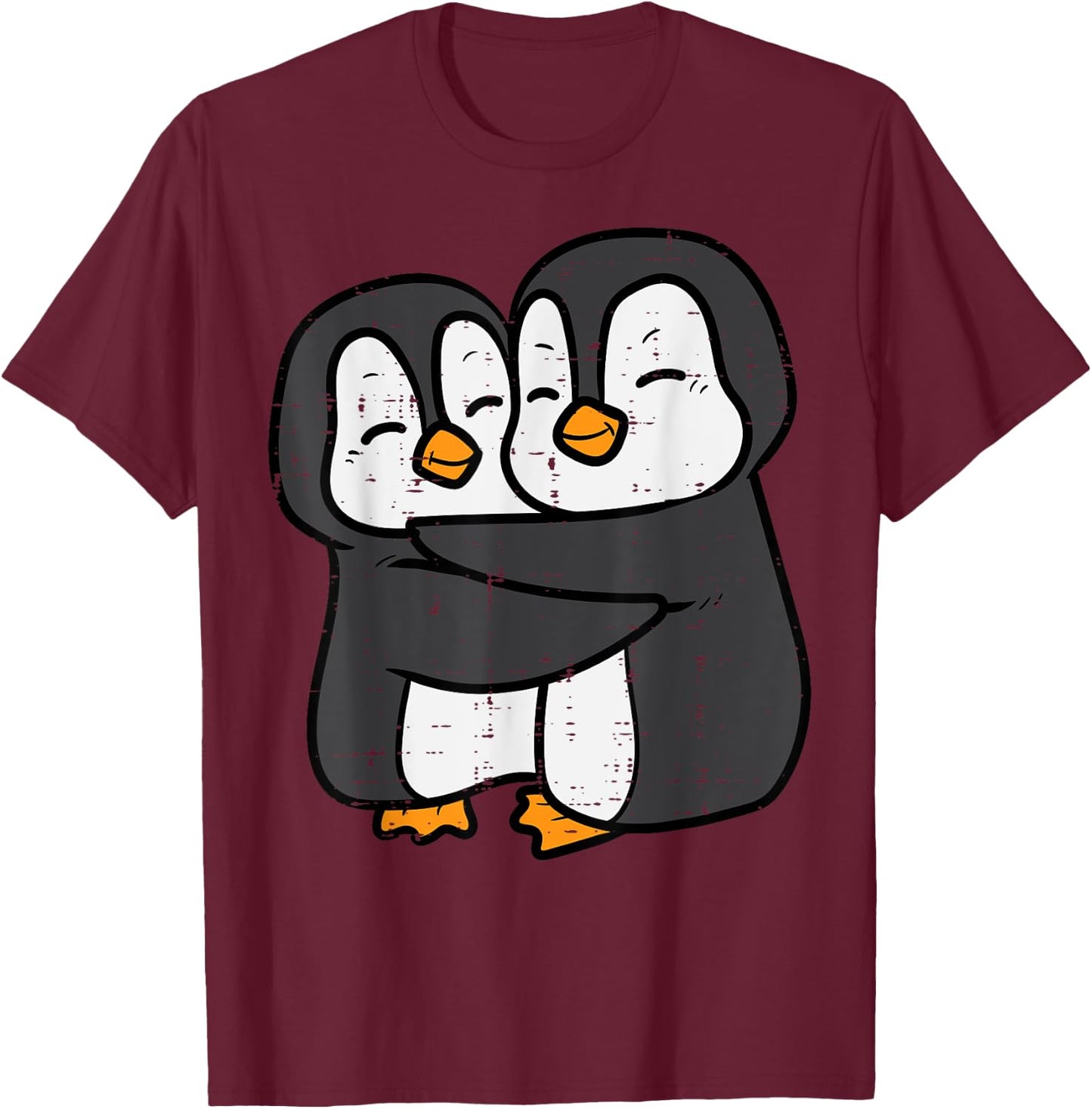 Penguins Couple Hug Cute Women Men Boys Girls Kids Toddler T-Shirt - T-Shirt | Maroon
