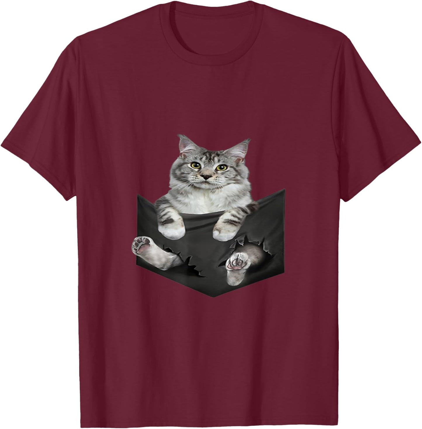 Cat Lovers Gifts Maine Coon In Pocket Funny Kitten Face Men Women Kids T-Shirt - T-Shirt | Maroon